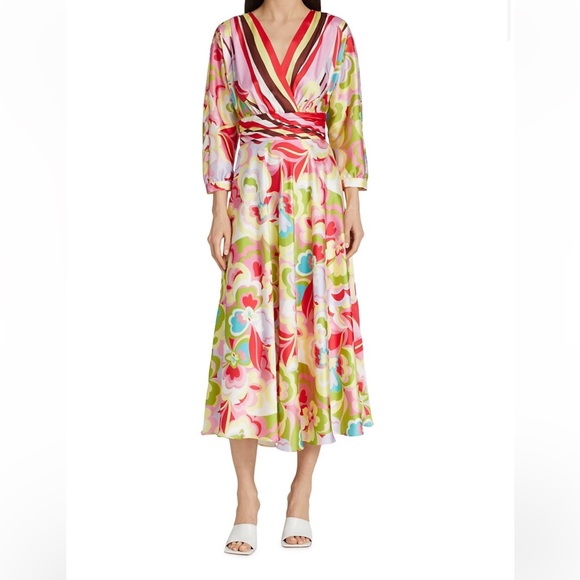 Teri Jon by Rickie Freeman Floral V Neck Multicolor Cocktail Dress - Picture 3 of 14